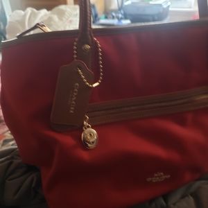 Coach red shoulder tote